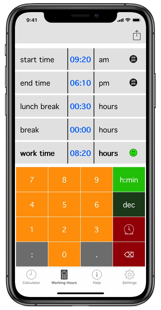 App for calculating working hours